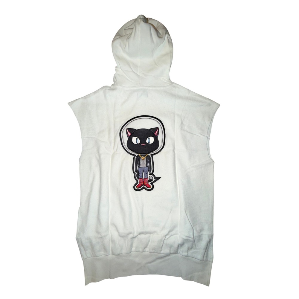 LVL XIII Rare Space Cat Muscle Hoodie Sleeveless Off White Back Patch Size L NWT